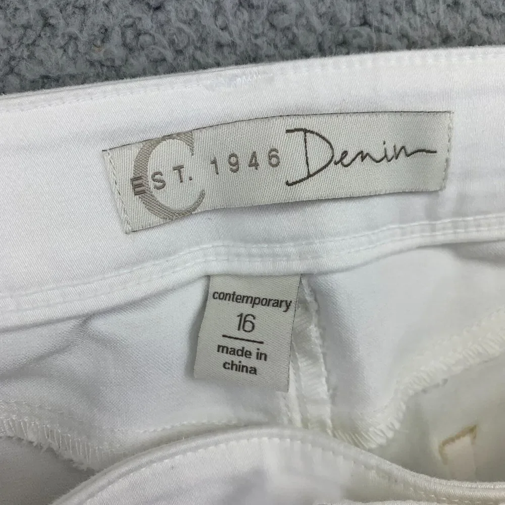 Contemporary Denim Pants Womens 16 White Capri‎ Mid-Rise Straight Leg Stretch